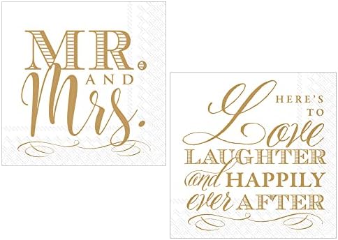 מפיות מסיבות לחתונה- 40 ספירה | 2 חבילות של מפיות משקאות של 20CT | מר וגברת ואהבה וצחוק עיצובים, 5 x 5